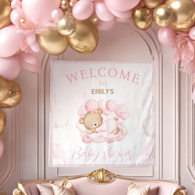 Wir können frühzeitig abwarten Mädchen Dusche Begr Wandteppich (We Can Bearly Wait Girl Baby shower welcome sign Tapestry)