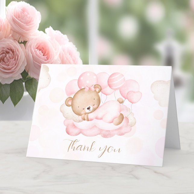 Wir können frühzeitig abwarten Mädchen Dusche Dank Dankeskarte (We Can Bearly Wait Girl Baby shower Thank You Card)