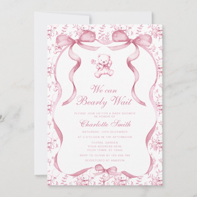 Wir können frühzeitig abwarten Teddy Babydusche Einladung (Vorderseite)