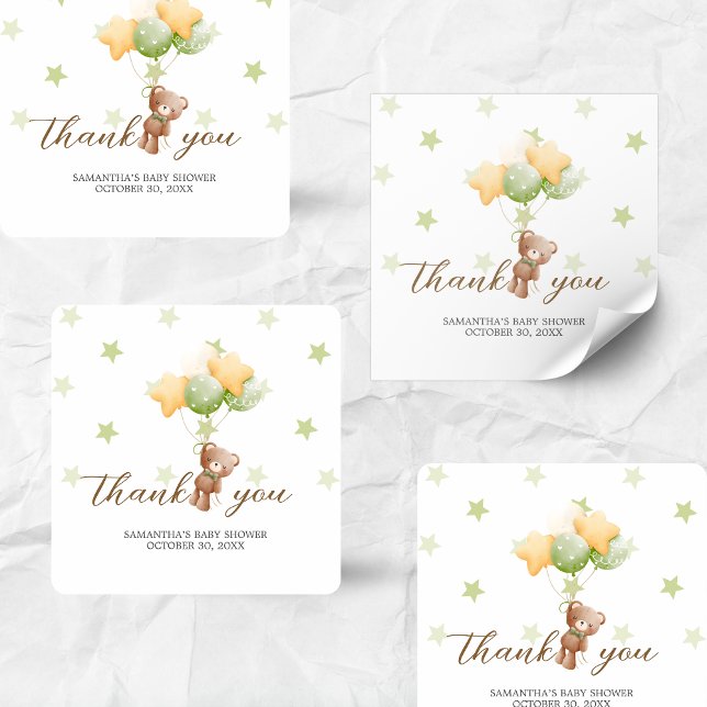 Wir können frühzeitig auf Balloon Babydusche warte Quadratischer Aufkleber (Bear Balloon Baby Shower Sticker)