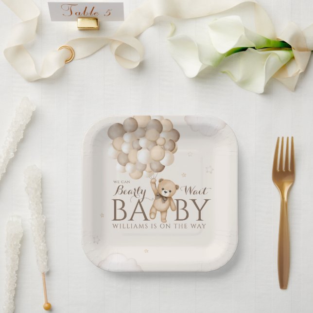 Wir können frühzeitig auf Balloon Bear Baby Dusche Pappteller (Hochzeit)