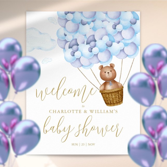 Wir können frühzeitig auf Blue Baby Dusche warten  Poster (We Can Bearly Wait Blue Baby Shower Welcome Sign)