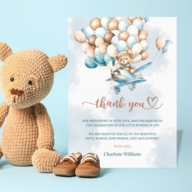 Wir können frühzeitig auf Blue Balloons Babydusche Dankeskarte (We can bearly wait baby shower thank you card)