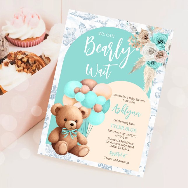 Wir können frühzeitig auf Blue Bear Balloon Baby D Einladung (Von Creator hochgeladen)