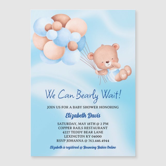 Wir können frühzeitig auf Blue Beige Baby Dusche w Magneteinladung (Vorderseite)