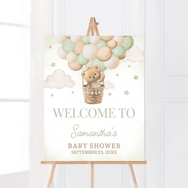 Wir können frühzeitig auf den Empfang eines grünen Poster (Boho Green Teddy Bear Baby Shower Welcome Sign)