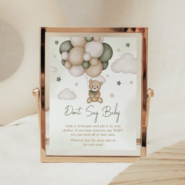 Wir können frühzeitig auf den grünen Boho warten,  Poster (Green Boho Teddy Bear Baby Shower Don't Say Baby Sign)