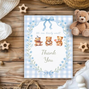 Wir können frühzeitig auf die Blue Gingham Baby Du Dankeskarte