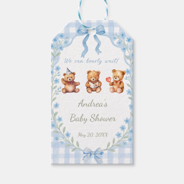Wir können frühzeitig auf die Blue Gingham Baby Du Geschenkanhänger (Vorderseite)