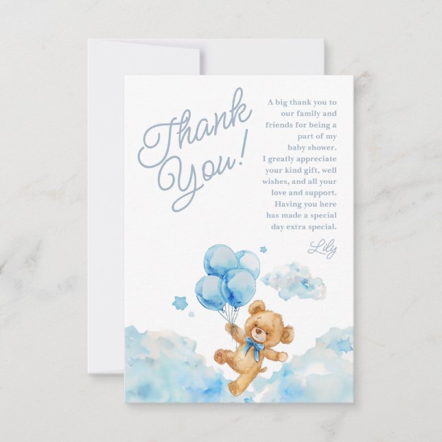 Wir können frühzeitig auf die Teddy Bear Blue Boy  Dankeskarte (Vorderseite)