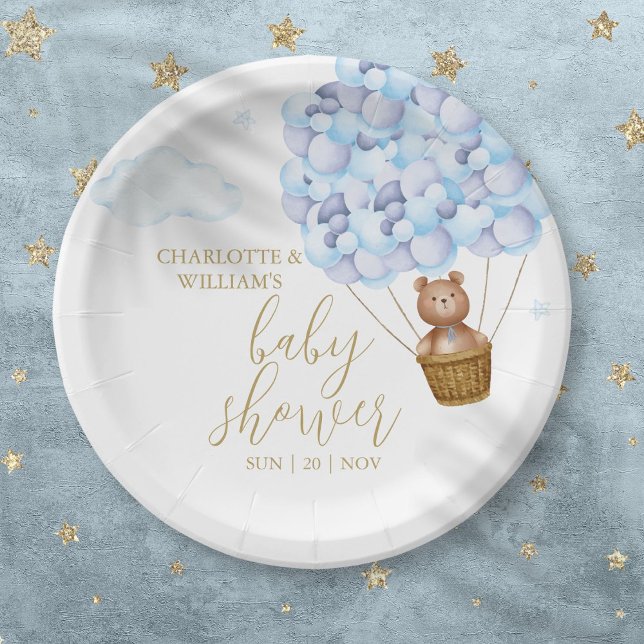 Wir können frühzeitig auf die Teddy Bear Blue Boy  Pappteller (We Can Bearly Wait Teddy Bear Blue Boy Baby Shower Paper Plates)