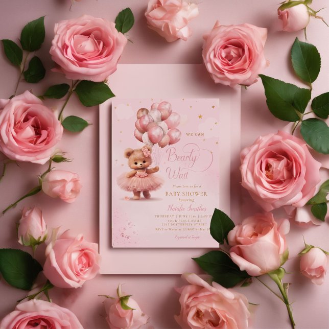 Wir können frühzeitig auf die Teddy Bear Girl Baby Einladung (Von Creator hochgeladen)