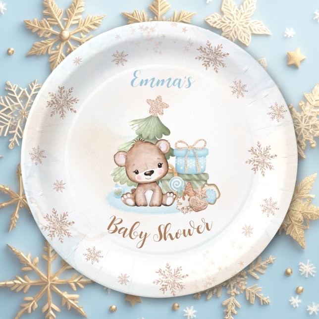 Wir können frühzeitig auf die Weihnachtsjunge-Dusc Pappteller (We Can Bearly Wait Christmas Boy Baby Shower Paper Plates)