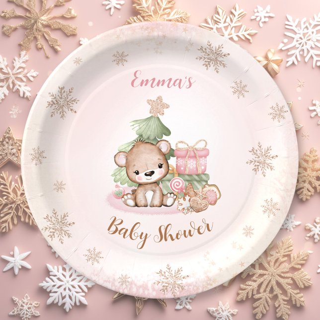 Wir können frühzeitig auf die Weihnachtsmädchendus Pappteller (We Can Bearly Wait Christmas Girl Baby Shower Paper Plates)