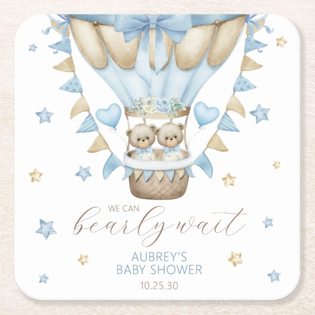 Wir können frühzeitig auf eine Babydusche mit zwei Rechteckiger Pappuntersetzer (Vorderseite)