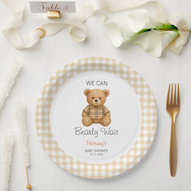 Wir können frühzeitig auf eine Babydusche warten Pappteller (Hochzeit)