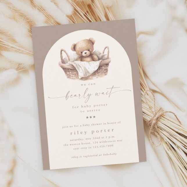 Wir können frühzeitig auf eine neutrale Boho Babyd Einladung (We can bearly wait gender neutral boho baby shower invitation.)