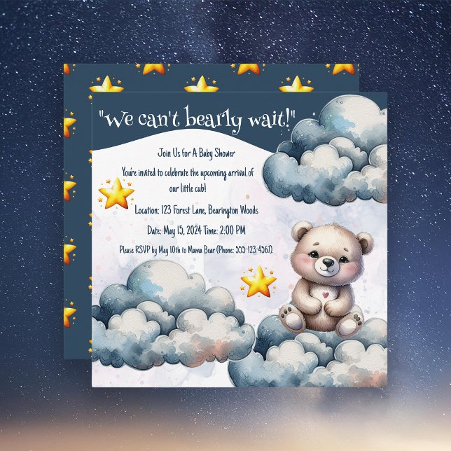 Wir können frühzeitig auf eine Teddy Bear Baby Dus Einladung (we can bearly wait baby shower invitation card )
