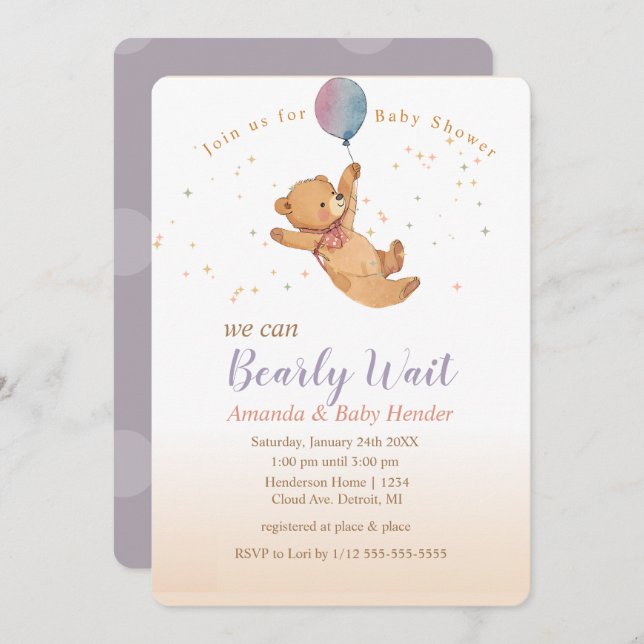 Wir können frühzeitig auf eine Teddy Bear Baby Dus Einladung (Vorne/Hinten)