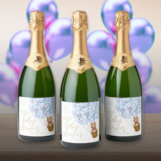 Wir können frühzeitig auf eine Teddy Bear Blue Bab (We Can Bearly Wait Teddy Bear Blue Baby Shower Sparkling Wine Label)
