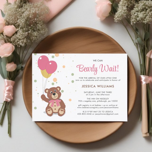 Wir können frühzeitig auf eine Teddy Bear Cub Girl Einladung (Baby Shower Invite in Pink)