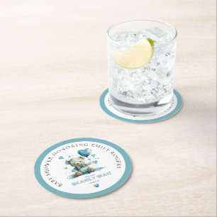 Wir können frühzeitig auf einen blauen Teddybär wa Runder Pappuntersetzer