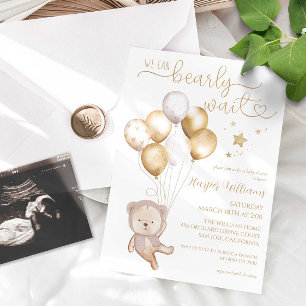 Wir können frühzeitig auf Gold Balloons Stars Baby Einladung