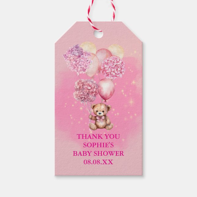 Wir können frühzeitig auf rosa Hydrangeas Balloons Geschenkanhänger (Vorderseite)