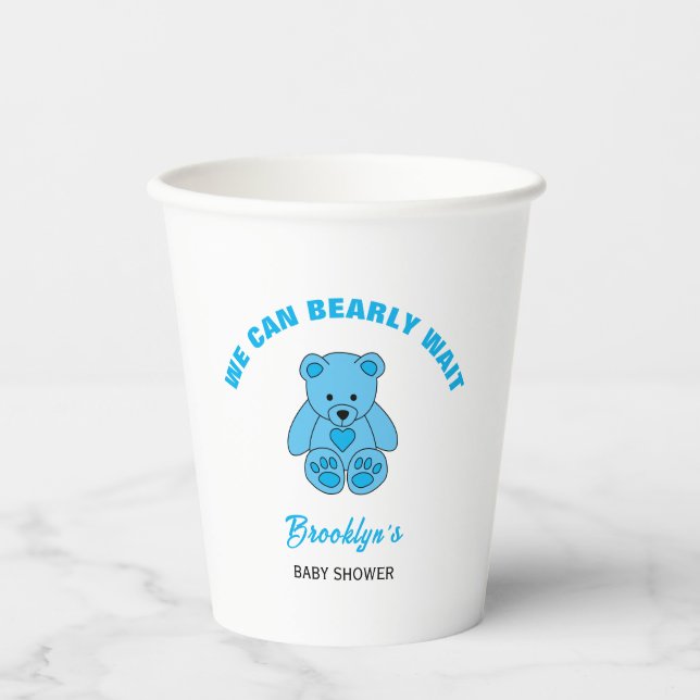 Wir können frühzeitig Baby Dusche Blue Teddy Bären Pappbecher (Vorderseite)