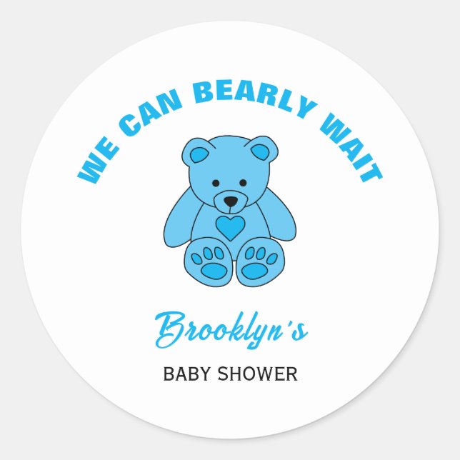 Wir können frühzeitig Baby Dusche Blue Teddy Bären Runder Aufkleber (Vorderseite)