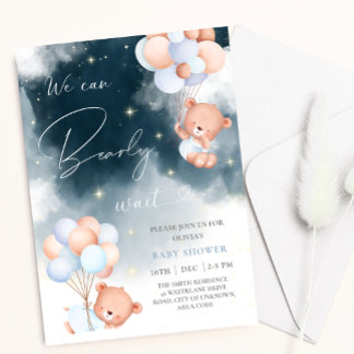 Wir können frühzeitig Bärenballoons Baby-Dusche wa Einladung