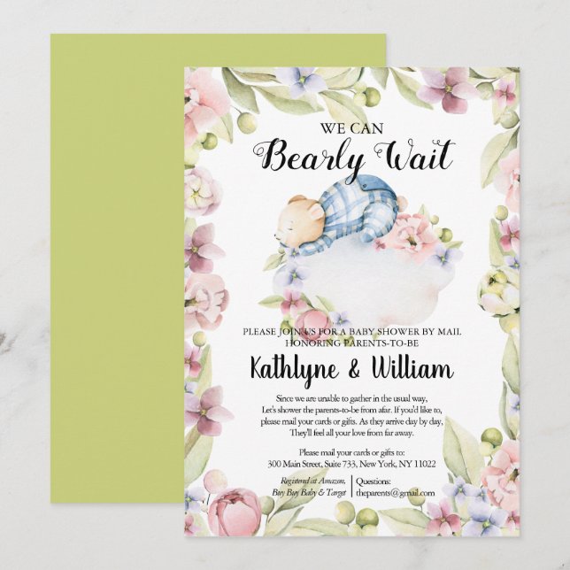 Wir können frühzeitig die Baby Bear Babydusche abw Einladung (Vorne/Hinten)