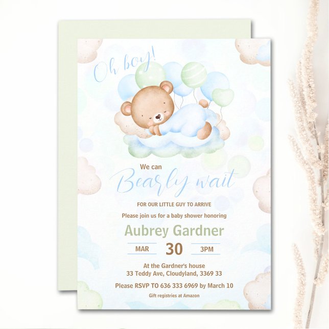 Wir können frühzeitig die blaugrüne Baby-Dusche wa Einladung (We Can Bearly Wait Bear Blue Green Boy Baby Shower Invitation)
