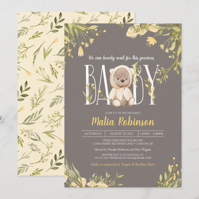 Wir können frühzeitig die gelbe Teddy Bear Babydus Einladung (Vorne/Hinten)