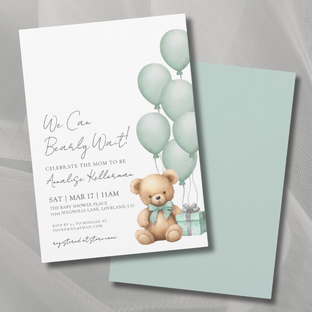 Wir können frühzeitig die grüne Bärendusche abwart Einladung (We Can Bearly Wait Green Bear Baby Shower Invitation)
