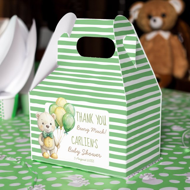 Wir können frühzeitig die grüne Teddybär-Babydusch Geschenkschachtel (We can bearly wait cute sage green teddy bear baby shower personalized favor boxes favor gifts)
