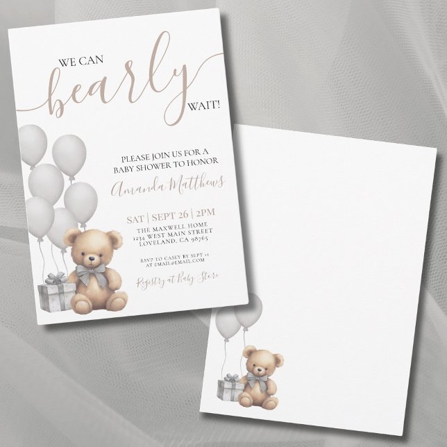 Wir können frühzeitig die neutrale Bärendusche abw Einladung (We Can Bearly Wait Gender Neutral Bear Baby Shower Invitation)