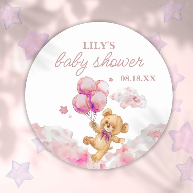 Wir können frühzeitig die Pink Girl Baby Dusche ab Runder Aufkleber (We Can Bearly Wait Pink Girl Baby Shower Classic Round Sticker)