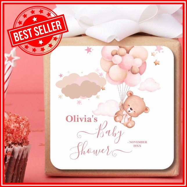 Wir können frühzeitig die Pink Pooh Bear Babydusch Quadratischer Aufkleber (Von Creator hochgeladen)