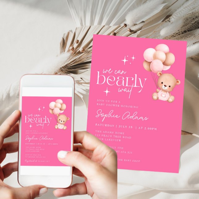 Wir können frühzeitig die Teddy Bear Hot Pink Baby Einladung (Von Creator hochgeladen)