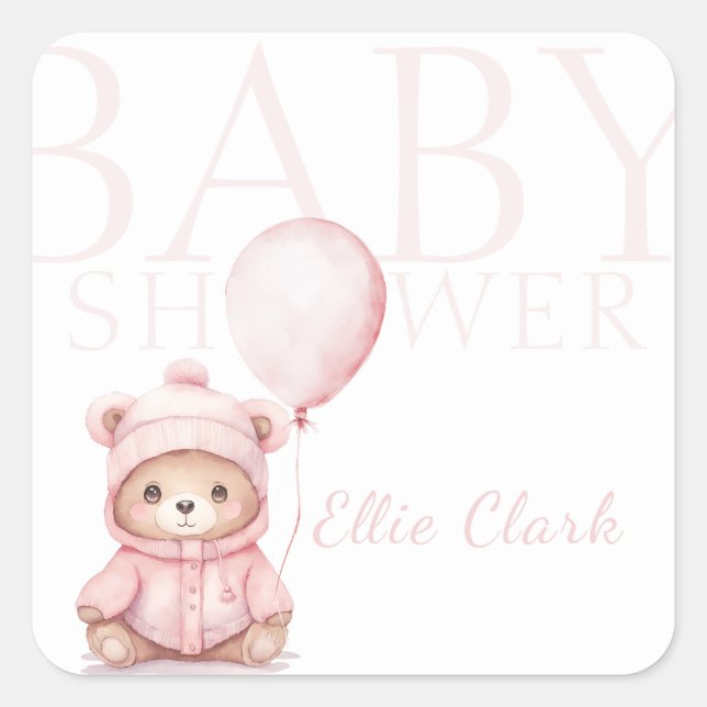 Wir können frühzeitig eine Pink Bear Babydusche ab Quadratischer Aufkleber (Vorderseite)