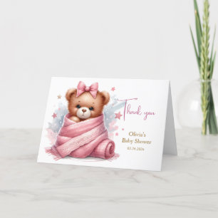 Wir können frühzeitig eine pinkfarbene Babydusche Dankeskarte