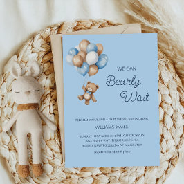 Wir können frühzeitig warten - Blue & Brown Teddy Einladung