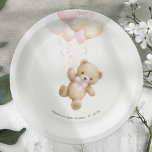 Wir können frühzeitig warten, Pink Baby Girl Dusch Pappteller<br><div class="desc">Machen Sie sich bereit für ein herzzerwärmendes Fest mit den pixiaCreations' Themas 'We Can Bearly Wait' Baby Duschpapier Tellern! 🎉 mit einem bezaubernden Teddybär in Aquarellfarbe, mit einem zauberhaften Band um den Hals und den aufprallenden Ballons, fügen diese Teller Ihrem besonderen Tag eine Touch von Süße und Laune hinzu. Sie...</div>