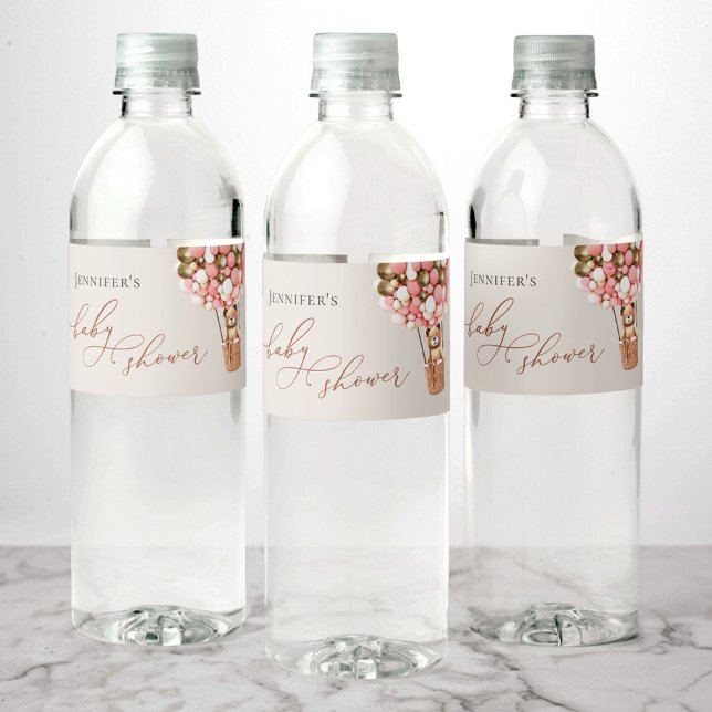 Wir können frühzeitig warten! Pink Gold Baby Dusch Wasserflaschenetikett (Von Creator hochgeladen)