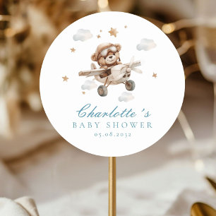 Wir können frühzeitig warten! Teddy Bear & Airplan Runder Aufkleber