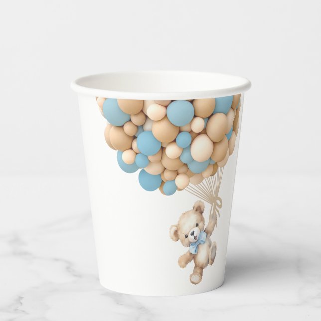 Wir können frühzeitig warten Teddy Bear Blue Ballo Pappbecher (Rückseite)