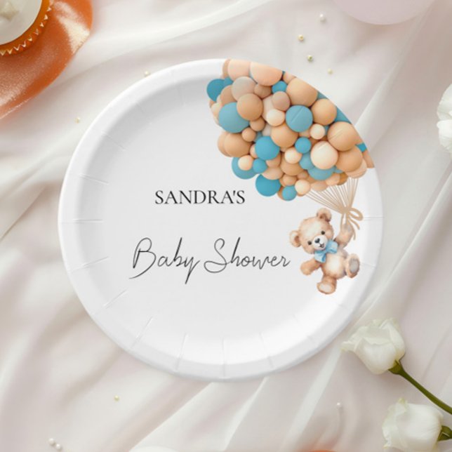 Wir können frühzeitig warten Teddy Bear Blue Ballo Pappteller (Von Creator hochgeladen)