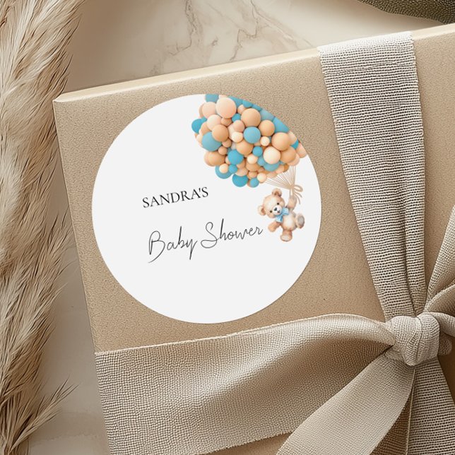 Wir können frühzeitig warten Teddy Bear Blue Ballo Runder Aufkleber (Von Creator hochgeladen)