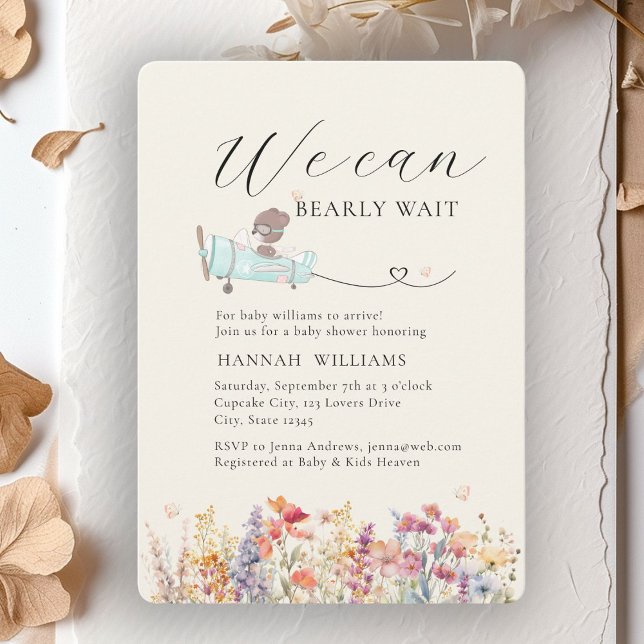 Wir können frühzeitig warten! Wildblume, Babydusch Einladung (We Can Bearly Wait! Wildflower, Baby Shower Invitation)
